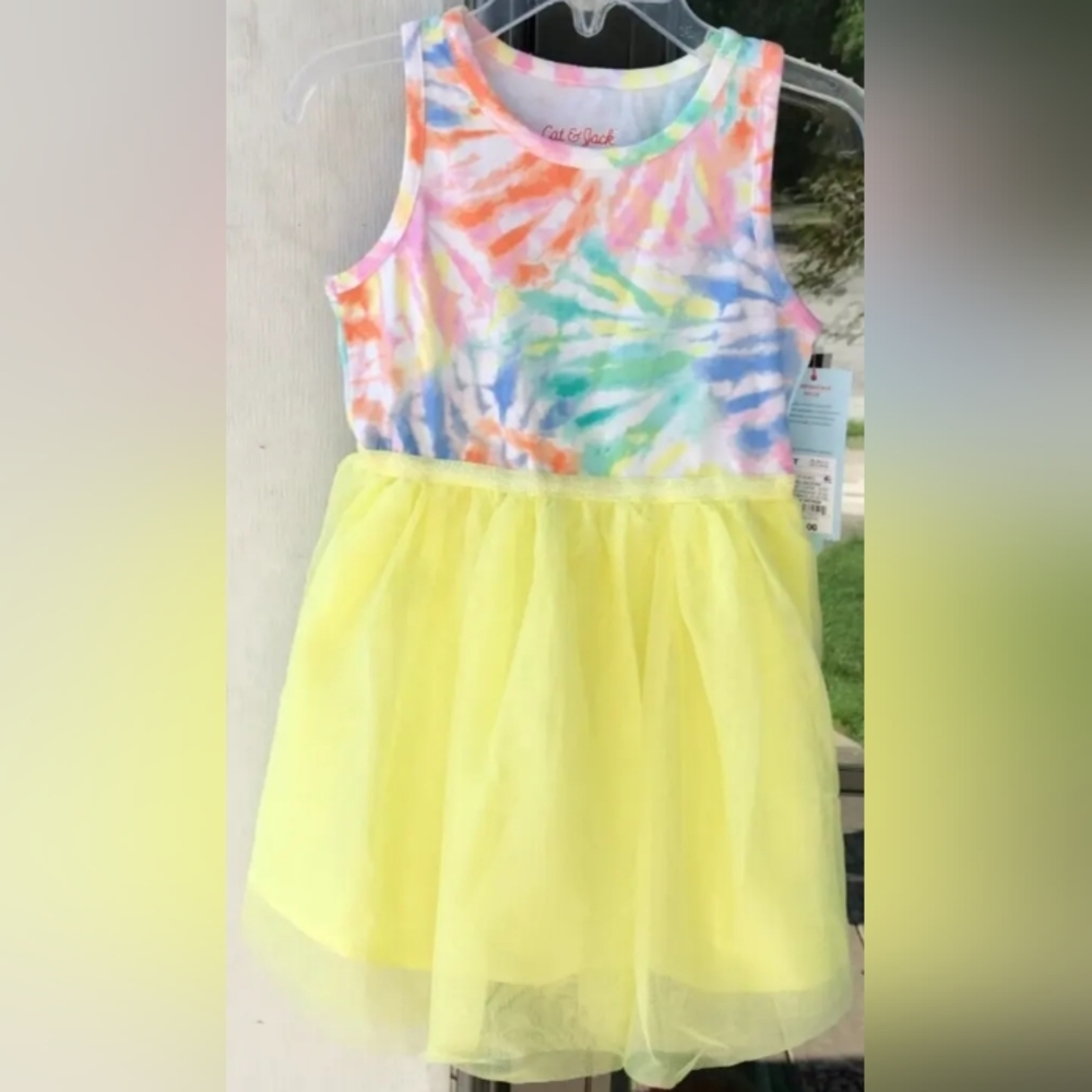 Toddler Girls Cat & Jack Yellow Tie Dye Tutu Tank Top Dress -3T